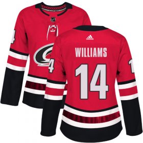 Wholesale Cheap Adidas Hurricanes #14 Justin Williams Red Home Authentic Women\'s Stitched NHL Jersey