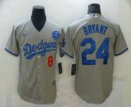 Wholesale Cheap Men's Los Angeles Dodgers #8 #24 Kobe Bryant Grey KB Patch Stitched MLB Cool Base Nike Jersey