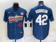 Wholesale Cheap Mens Los Angeles Dodgers #42 Jackie Robinson Number Rainbow Blue Red Pinstripe Mexico Cool Base Nike Jersey