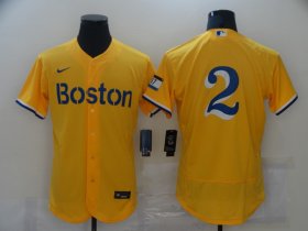 Wholesale Cheap Men\'s Boston Red Sox #2 Xander Bogaerts Gold 2021 City Connect Stitched MLB Flex Base Nike Jerseys