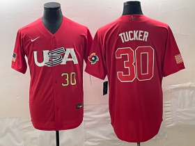 Cheap Men\'s USA Baseball #30 Kyle Tucker Number 2023 Red World Classic With Patch Stitched Jersey