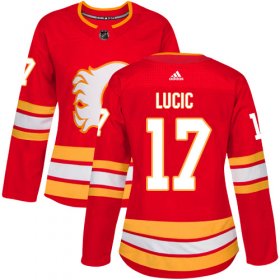 Wholesale Cheap Adidas Flames #17 Milan Lucic Red Alternate Authentic Women\'s Stitched NHL Jersey