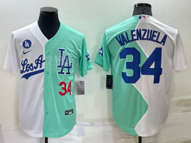 Wholesale Men\'s Los Angeles Dodgers #34 Fernando Valenzuela White Green Number 2022 Celebrity Softball Game Cool Base Jersey1