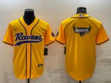 Wholesale Cheap Men's Baltimore Ravens Yellow Team Big Logo With Patch Cool Base Stitched Baseball Jersey