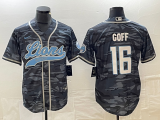 Men's Detroit Lions #16 Jared Goff Grey Camo With Patch Cool Base Stitched Baseball Jersey