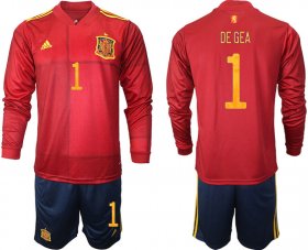 Wholesale Cheap Men 2021 European Cup Spain home Long sleeve 1 De Gea soccer jerseys