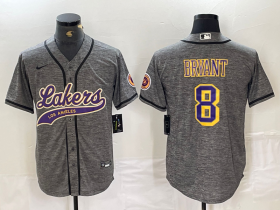 Cheap Men\'s Los Angeles Lakers #8 Kobe Bryant Grey Cool Base Stitched Baseball Jersey