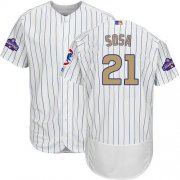 Wholesale Cheap Cubs #21 Sammy Sosa White(Blue Strip) Flexbase Authentic 2017 Gold Program Stitched MLB Jersey