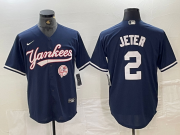 Cheap Men's New York Yankees #2 Derek Jeter Navy With Patch Cool Base Stitched Baseball Jersey