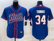 Wholesale Cheap Men's Buffalo Bills #34 Thurman Thomas Blue With Patch Cool Base Stitched Baseball Jersey