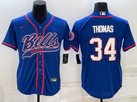 Wholesale Cheap Men\'s Buffalo Bills #34 Thurman Thomas Blue With Patch Cool Base Stitched Baseball Jersey