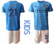 Wholesale Cheap Youth 2020-2021 club Manchester City home blue 21 Soccer Jerseys