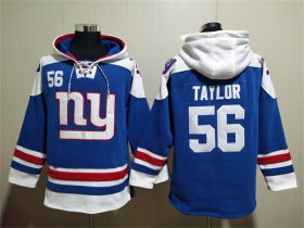 Wholesale Men\'s New York Giants #56 Lawrence Taylor Blue Lace-Up Pullover Hoodie