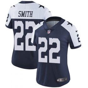 Wholesale Cheap Nike Cowboys #22 Emmitt Smith Navy Blue Thanksgiving Women\'s Stitched NFL Vapor Untouchable Limited Throwback Jersey