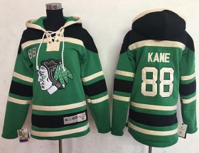 Wholesale Cheap Blackhawks #88 Patrick Kane Green Sawyer Hooded Sweatshirt Stitched Youth NHL Jersey