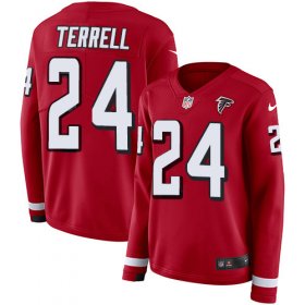 Wholesale Cheap Nike Falcons #24 A.J. Terrell Red Team Color Women\'s Stitched NFL Limited Therma Long Sleeve Jersey