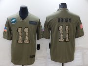 Wholesale Cheap Men's Philadelphia Eagles #11 A. J. Brown Olive Camo Salute To Service Limited Stitched Jersey