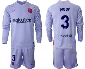 Wholesale Cheap Men 2021-2022 Club Barcelona Second away purple Long Sleeve 3 Soccer Jersey