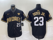 Cheap Men's San Diego Padres #23 Fernando Tatis Jr Black Gold With Patch Cool Base Stitched Baseball Jersey