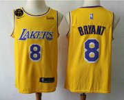 Wholesale Cheap Men's Los Angeles Lakers #8 Kobe Bryant Yellow With KB Patch 2018-2019 Nike Wish Swingman Stitched NBA Jersey