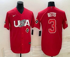 Cheap Men\'s USA Baseball #3 Mookie Betts 2023 Red World Classic Stitched Jersey