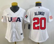 Cheap Women's USA Baseball #20 Pete Alonso 2023 White World Classic Stitched Jersey