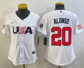 Cheap Women\'s USA Baseball #20 Pete Alonso 2023 White World Classic Stitched Jersey