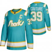 Wholesale Cheap San Jose Sharks #39 Logan Couture Men's Adidas 2020 Throwback Authentic Player NHL Jersey Teal