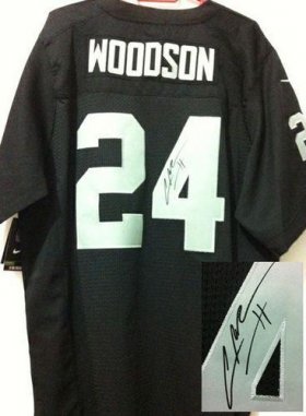 Wholesale Cheap Nike Raiders #24 Charles Woodson Black Team Color Men\'s Stitched NFL Elite Autographed Jersey