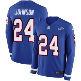 Wholesale Cheap Nike Bills #24 Taron Johnson Royal Blue Team Color Men\'s Stitched NFL Limited Therma Long Sleeve Jersey