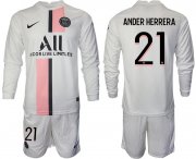 Wholesale Cheap Men 2021-2022 ClubParis Saint-Germainaway white Long Sleeve 21 Soccer Jersey