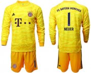 Wholesale Cheap Bayern Munchen #1 Neuer Yellow Goalkeeper Long Sleeves Soccer Club Jersey