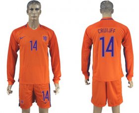 Wholesale Cheap Holland #14 Cruijff Home Long Sleeves Soccer Country Jersey
