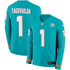 Wholesale Cheap Nike Dolphins #1 Tua Tagovailoa Aqua Green Team Color Men\'s Stitched NFL Limited Therma Long Sleeve Jersey