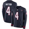 Wholesale Cheap Nike Texans #4 Deshaun Watson Navy Blue Team Color Men's Stitched NFL Limited Therma Long Sleeve Jersey
