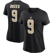 Wholesale Cheap New Orleans Saints #9 Drew Brees Nike Women's Team Player Name & Number T-Shirt Black