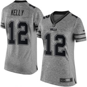 Wholesale Cheap Nike Bills #12 Jim Kelly Gray Women\'s Stitched NFL Limited Gridiron Gray Jersey