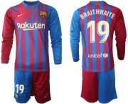 Wholesale Cheap Men 2021-2022 Club Barcelona home red blue Long Sleeve 19 Nike Soccer Jersey