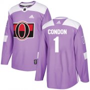 Wholesale Cheap Adidas Senators #1 Mike Condon Purple Authentic Fights Cancer Stitched NHL Jersey