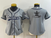 Wholesale Cheap Women's Dallas Cowboys Grey Team Big Logo With Patch Cool Base Stitched Baseball Jersey