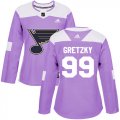 Wholesale Cheap Adidas Blues #99 Wayne Gretzky Purple Authentic Fights Cancer Women's Stitched NHL Jersey