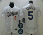 Wholesale Cheap Men's Los Angeles Dodgers #5 Corey Seager White #2 #20 Patch Flex Base Sttiched MLB Jersey
