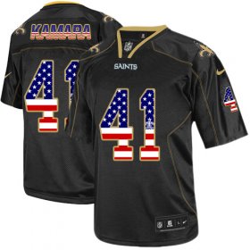 Wholesale Cheap Nike Saints #41 Alvin Kamara Black Men\'s Stitched NFL Elite USA Flag Fashion Jersey