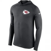 Wholesale Cheap Men's Kansas City Chiefs Nike Charcoal Stadium Touch Hooded Performance Long Sleeve T-Shirt