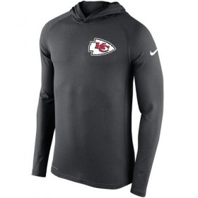 Wholesale Cheap Men\'s Kansas City Chiefs Nike Charcoal Stadium Touch Hooded Performance Long Sleeve T-Shirt