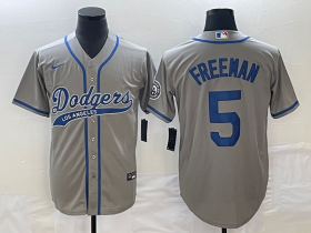 Wholesale Cheap Men\'s Los Angeles Dodgers #5 Freddie Freeman Grey Cool Base Stitched Baseball Jersey1