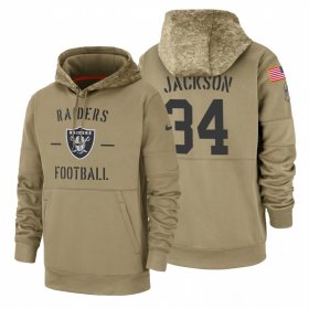 Wholesale Cheap Oakland Raiders #34 Bo Jackson Nike Tan 2019 Salute To Service Name & Number Sideline Therma Pullover Hoodie
