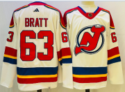 Cheap Men's New Jersey Devils #63 Jesper Bratt White 2022 Reverse Retro Authentic Jersey