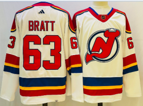 Cheap Men\'s New Jersey Devils #63 Jesper Bratt White 2022 Reverse Retro Authentic Jersey