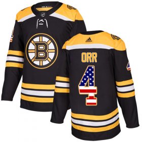 Wholesale Cheap Adidas Bruins #4 Bobby Orr Black Home Authentic USA Flag Youth Stitched NHL Jersey